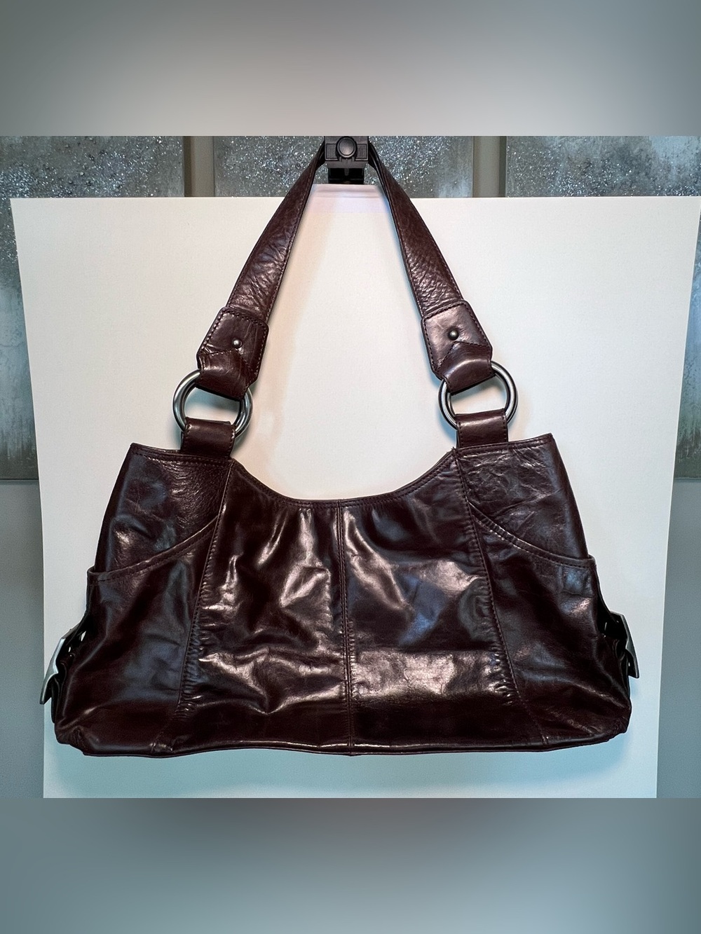VNTG Kenneth Cole Reaction Dark Brown Leather Shoulder Bag Hobo Tote Purse